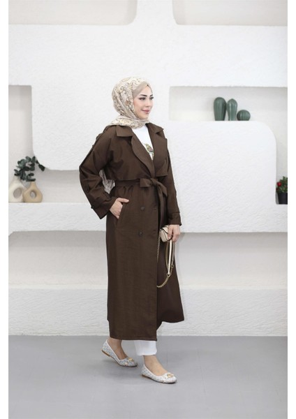 4175 Şal Yaka Apoletli Kuşaklı Aerobin Astarlı Trençkot