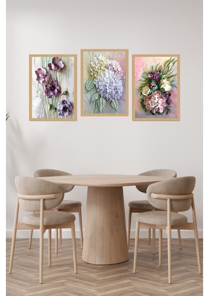 🌸 Pastel Çiçekler – 3’lü Mdf Uv Baskılı Zarif Tablo Seti (3 Ebat Seçeneği) CRVS1026 13 x 17 fiyatları