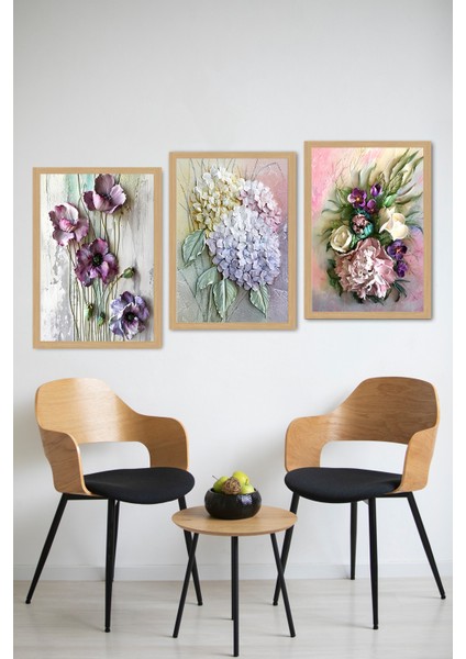 🌸 Pastel Çiçekler – 3’lü Mdf Uv Baskılı Zarif Tablo Seti (3 Ebat Seçeneği) CRVS1026 13 x 17 modelleri