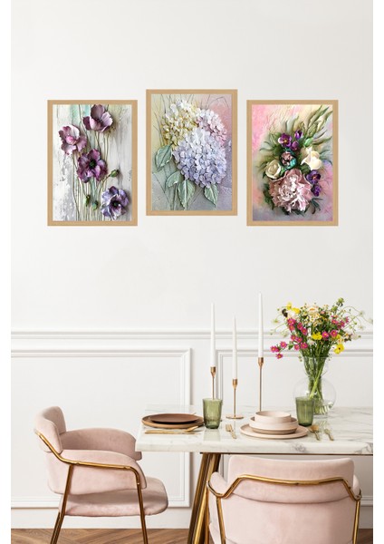 🌸 Pastel Çiçekler – 3’lü Mdf Uv Baskılı Zarif Tablo Seti (3 Ebat Seçeneği) CRVS1026 13 x 17 fırsatları