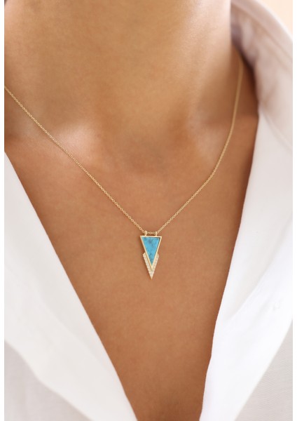 Vintage Ilhamlı Turkuaz Taşlı 14 Ayar Altın Kolye