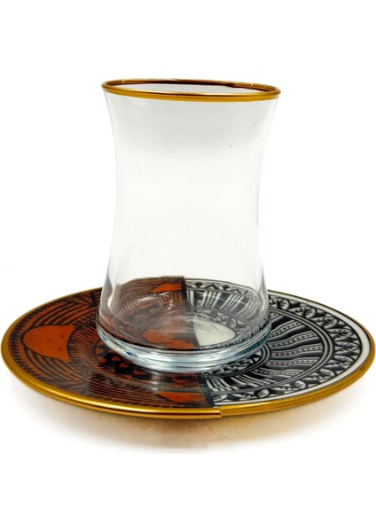 Modern Osmanlı Motifli Heybeli 6 Kişilik Çay Bardağı Seti