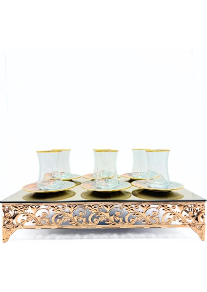 Modern Osmanlı Motifli Heybeli 6 Kişilik Çay Bardağı Seti modelleri