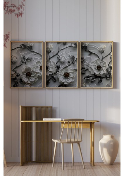 🌸 3'lü Çerçeveli Çiçek Desenli Mdf Tablo Seti – Ahşap Çam Çerçeveli, Uv Baskılı Tasarım CRV1024 23 x 32 fiyatları
