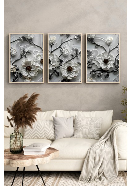 🌸 3'lü Çerçeveli Çiçek Desenli Mdf Tablo Seti – Ahşap Çam Çerçeveli, Uv Baskılı Tasarım CRV1024 23 x 32 fırsatları