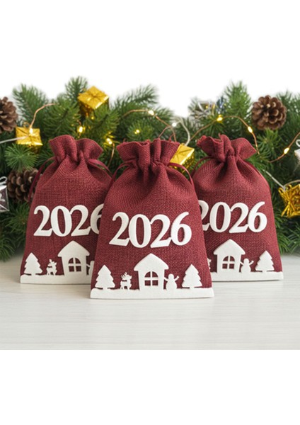 2026 Yılbaşı Keseleri - Yeni Yıla Özel 3 Adet Kese (16 Cm X 11 Cm)