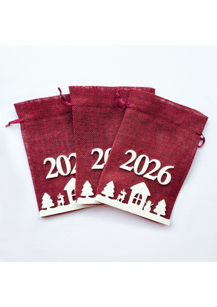 2026 Yılbaşı Keseleri - Yeni Yıla Özel 3 Adet Kese (16 Cm X 11 Cm)