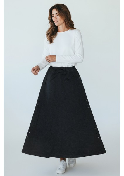 Kadın Beli Lastikli Yanlardan Divet Detaylı Kalın Kışlık Etek fırsatları