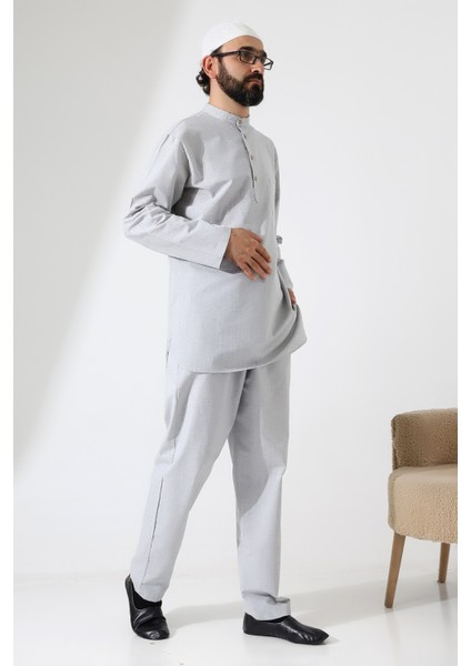 Erkek Tek Cepli Gömlek Pantolon Ikili Takım Hac ve Umre Kıyafeti Açık Gri (Vşn) fiyatları