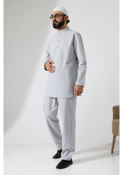 Erkek Tek Cepli Gömlek Pantolon Ikili Takım Hac ve Umre Kıyafeti Açık Gri (Vşn) modelleri