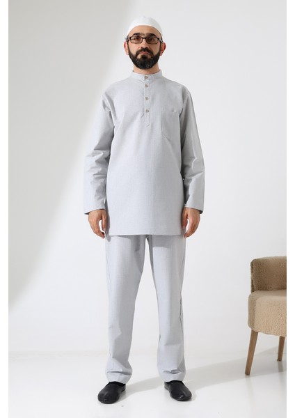 Erkek Tek Cepli Gömlek Pantolon Ikili Takım Hac ve Umre Kıyafeti Açık Gri (Vşn) indirimleri