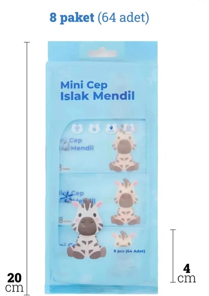 Mini Islak Cep Mendili - 8 Adetlik 8 Paket - 64 Adet indirimleri