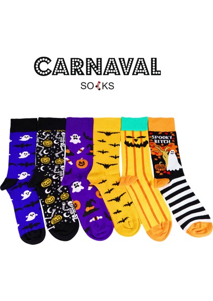 6\'lı Halloween Cadılar Bayramı Desenli Unisex Kutulu Çorap Seti modelleri