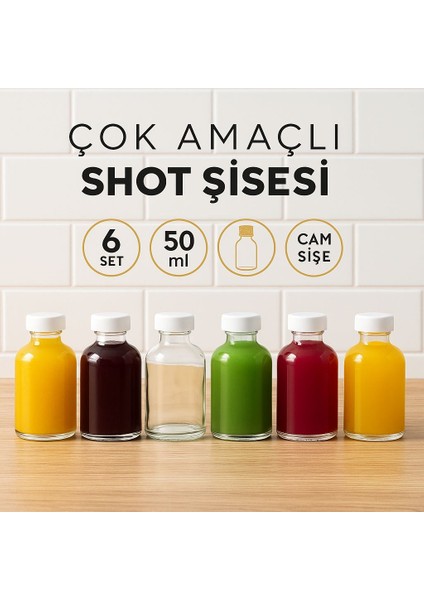 6 Adet 50 ml Shot Ginger Şişe Cam Mini Plastik Kapaklı Kolonya Koku Süs Küçük Cam Şişe Iksir Şişesi
