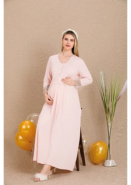 Lady Lingerie Uzun Kollu,düğme Yakalı,dantelli Lohusa-Hamile Gecelik fiyatları