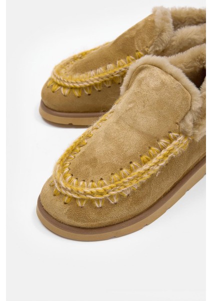 Yumi Camel Süet Hakiki Deri Kürklü Kadın Bot