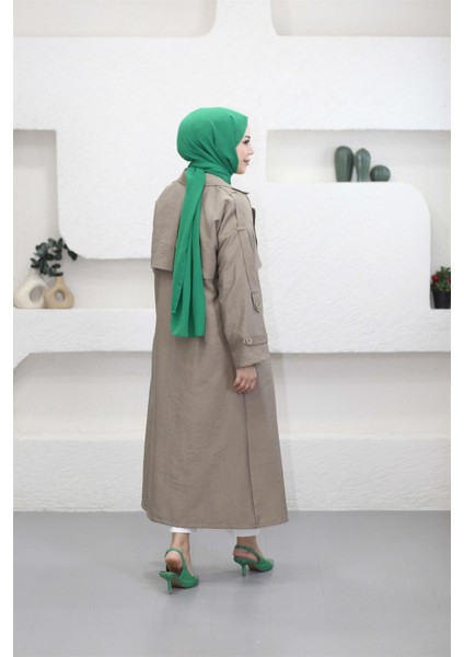 4175 Şal Yaka Apoletli Kuşaklı Aerobin Astarlı Trençkot