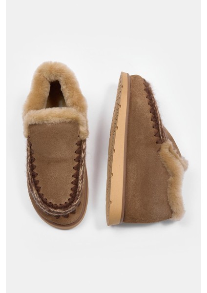 Yumi Kahve Süet Hakiki Deri Kürklü Kadın Bot