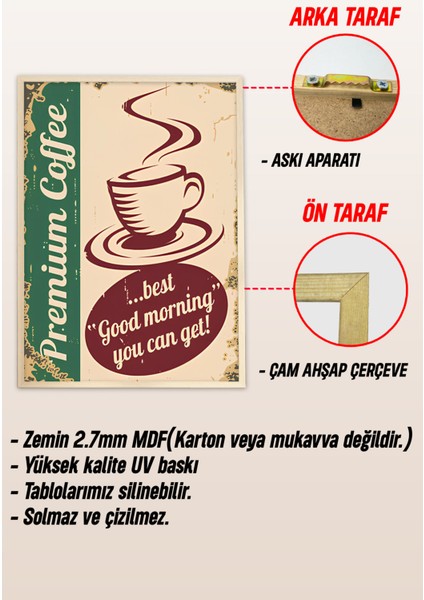 ☕ Retro Kahve Durağı – Çerçeveli 3’lü Mdf Tablo Seti (Ahşap Çerçeveli) CRV1020 23 x 32