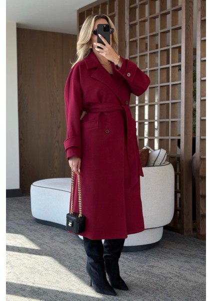 Açık Bordo New Tokyo Uzun Kaşe Kaban - 408021