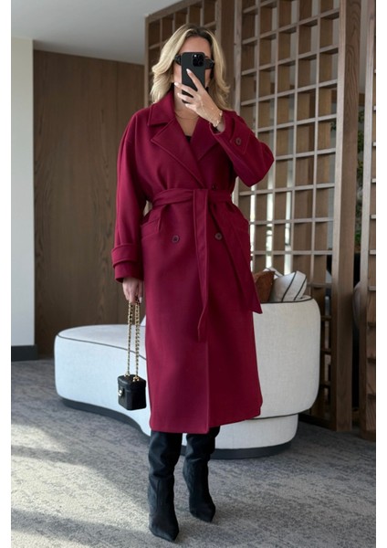 Açık Bordo New Tokyo Uzun Kaşe Kaban - 408021 fiyatları