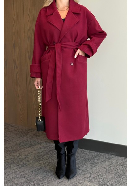 Açık Bordo New Tokyo Uzun Kaşe Kaban - 408021 modelleri