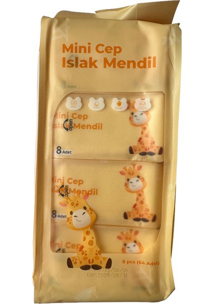 Alkolsüz Bitki Özlü Mini Islak Cep Mendili - 8'li 24 Paket fiyatları