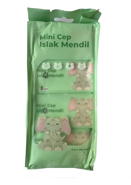 Alkolsüz Bitki Özlü Mini Islak Cep Mendili - 8'li 24 Paket indirimleri