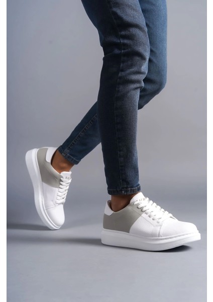 SLW151 Boost Bağcıklı Cilt Süet Erkek Günlük Sneaker Ayakkabı Csbt - Beyaz/gri