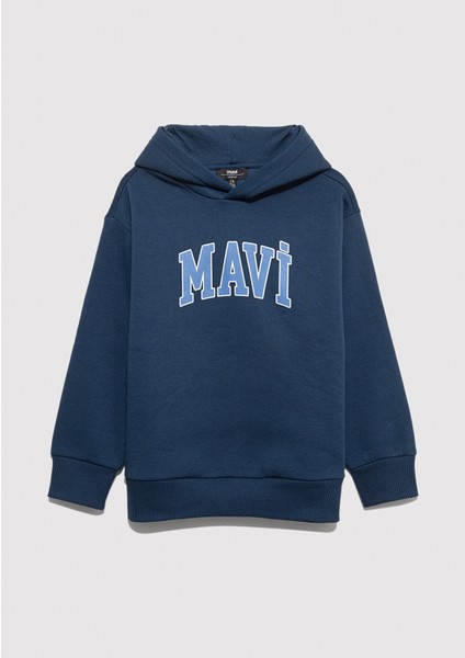 6610110-70720 Mavi Logo Baskılı Lacivert Kapüşonlu Sweatshirt modelleri