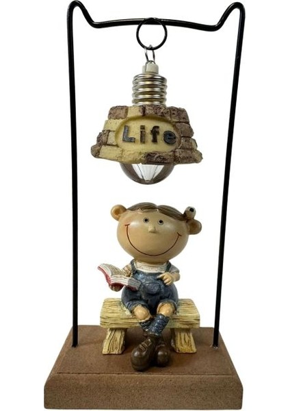 3751 Sokak Lambası Altında Kitap Okuyan Çocuk Biblo