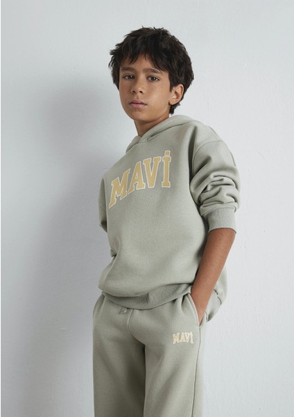 6610110-70155 Mavi Logo Baskılı Kapüşonlu Yeşil Sweatshirt fiyatları