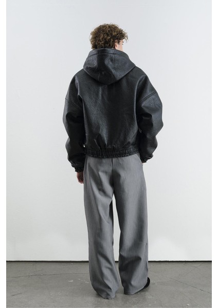 Kapüşonlu Siyah Deri Ceket fiyatları