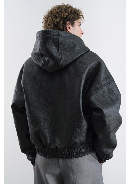 Kapüşonlu Siyah Deri Ceket modelleri