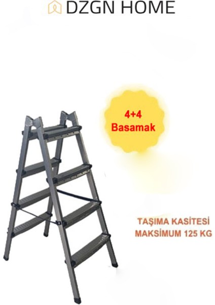 Dayanıklı 4+4 Özel Tasarım Hafif, Kaymaz, Metal Basamaklı Katlanır Merdiven