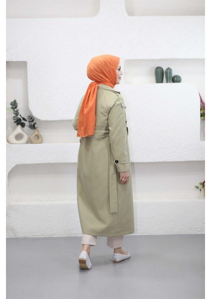 4042 Omuz ve Kol Uçları Apoletli Kuşaklı Pelerinli Trençkot