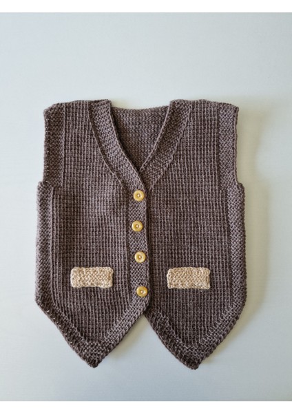 El Örgüsü 18 Ay Beyaz Erkek Bebek Yeleği