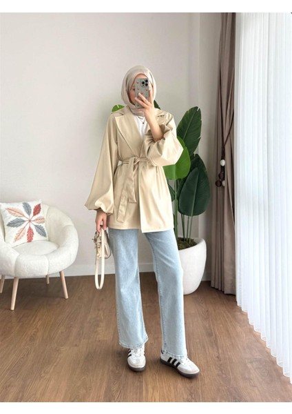 3065 Kuşaklı Balon Kol Deri Ceket fiyatları