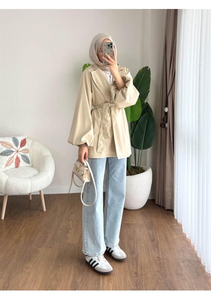 3065 Kuşaklı Balon Kol Deri Ceket modelleri