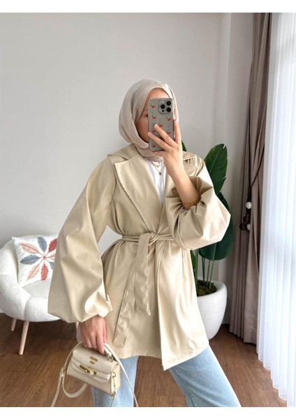 3065 Kuşaklı Balon Kol Deri Ceket fırsatları