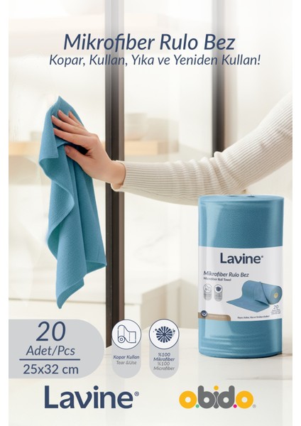 (20'li Rulo) Lavine Çok Amaçlı %100 Mikrofiber Temizlik Bezi "mavi" 25x32 Büyük Ebat Kopart Kullan fiyatları