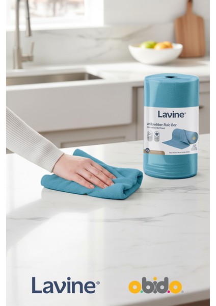 (20'li Rulo) Lavine Çok Amaçlı %100 Mikrofiber Temizlik Bezi "mavi" 25x32 Büyük Ebat Kopart Kullan