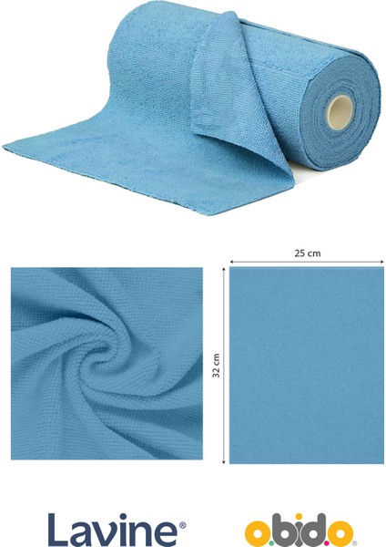 (20'li Rulo) Lavine Çok Amaçlı %100 Mikrofiber Temizlik Bezi "mavi" 25x32 Büyük Ebat Kopart Kullan