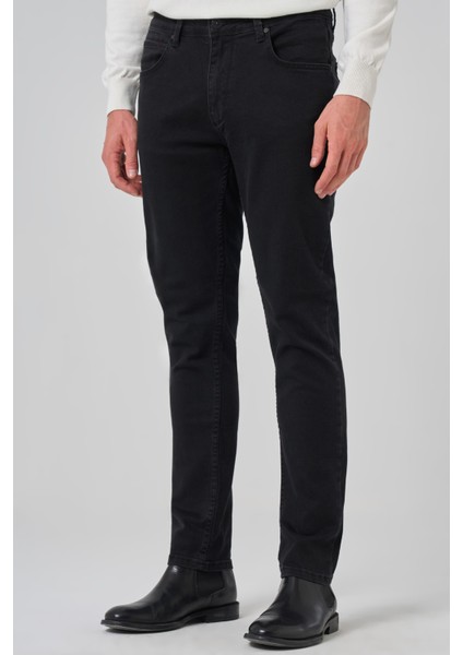 Erkek Siyah Denim 5 Cep Slim Fit Jean Kot Pantolon fırsatları