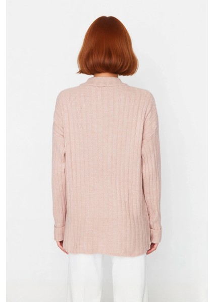 Kadın Ekru Rahat Kalıp Düz Desen Düğmeli Yaka Triko Kazak Sonbahar Kış Gardıropların Yıldızı modelleri