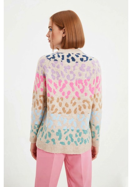 Kadın Basic Oversize Kalıp Bisiklet Yaka Triko Kazak Animal Desenli Uzun Kollu Kış Günleri Için modelleri