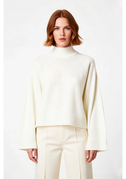 Kadın Basic Siluet Oversize Dik Yaka Ispanyol Kol Akrilik Triko Kazak Konforlu ve Modern Kaliteli fiyatları
