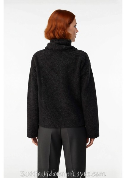 Kadın Rahat Şal Yaka Düşük Kol Kalın Triko Kazak Gri Kış Sezonu Crop Boy Günlük Kullanım Kaliteli modelleri