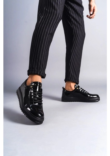 SLW152 Cool Bağcıklı Rugan Erkek Günlük Spor Klasik Ayakkabı Rst - Siyah