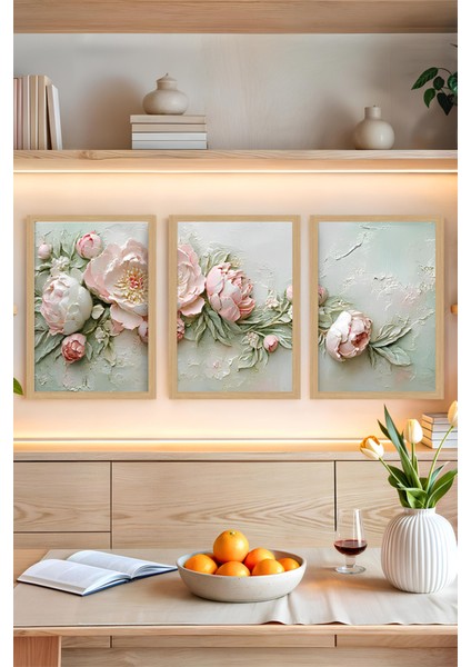 🌸 Pudra Çiçek Dokulu Duvar Tablo Seti -Çerçevesiz Mdf Uv Baskı CRVS1057 13 x 17